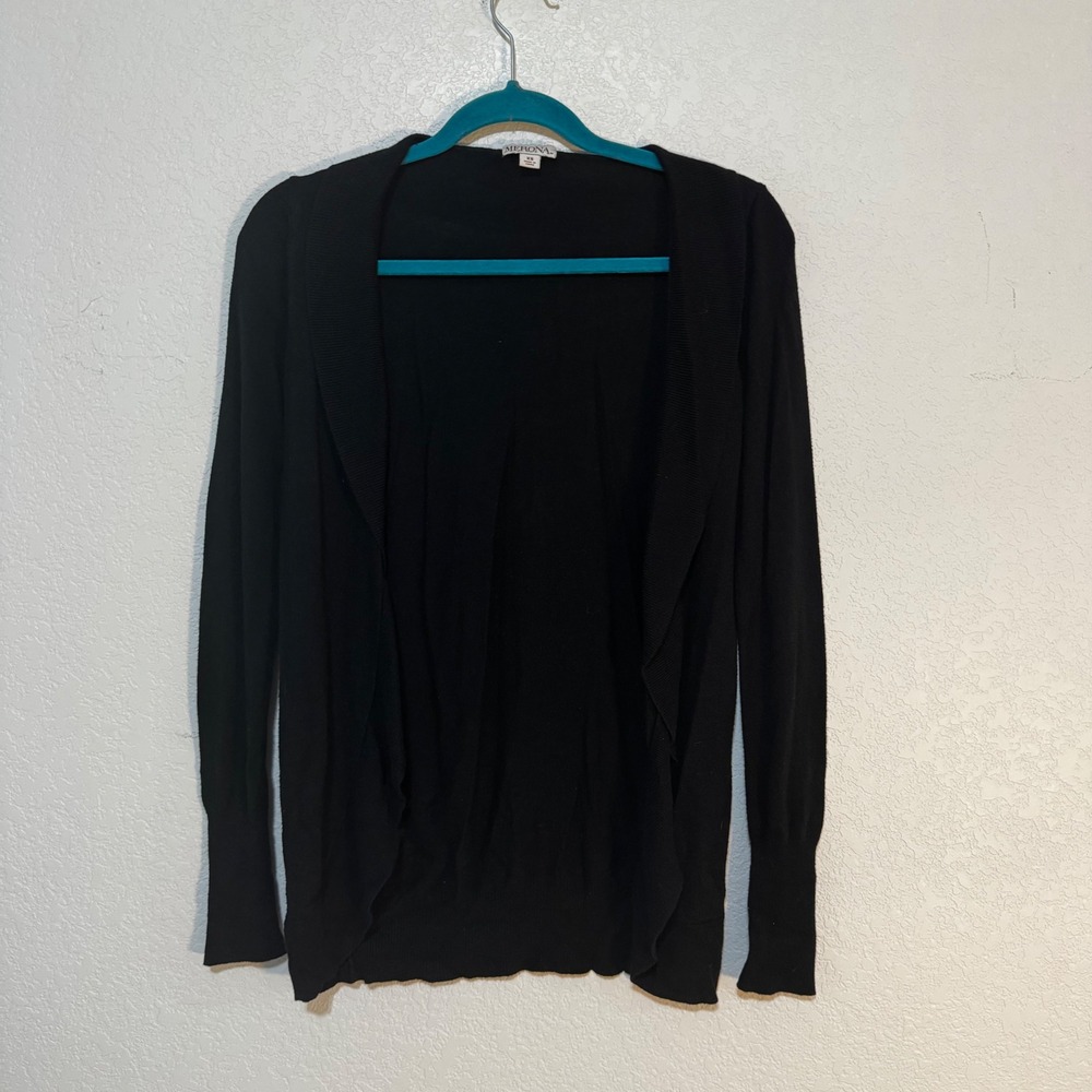 Merona Womens Black Open Front Cardigan Sweater XS Lightweight Drape Neck‎